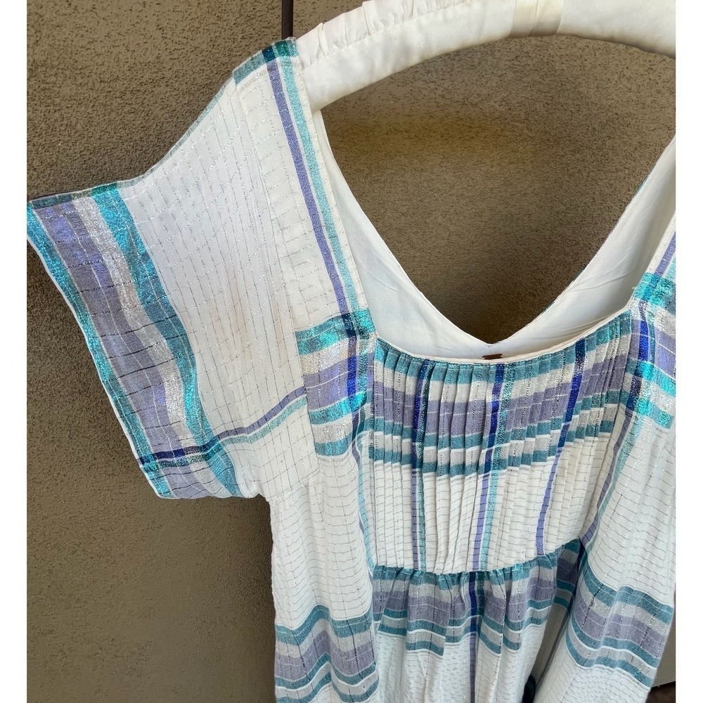 Free People Barcelona Shimmer Plaid Mini Dress Metallic Sparkle Boho Beach Large - Picture 8 of 12